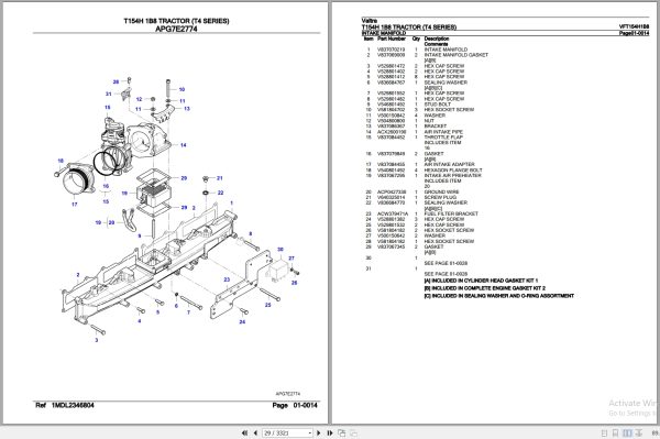 Valtra Tractor T4 Series T154H 1B8 Parts Catalog VFT154H1B8 3