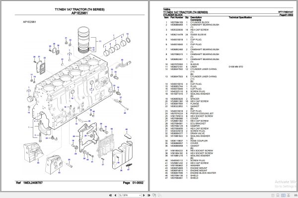 Valtra Tractor T4 Series T174EH 1A7 Parts Catalog VFT174EH1A7 2