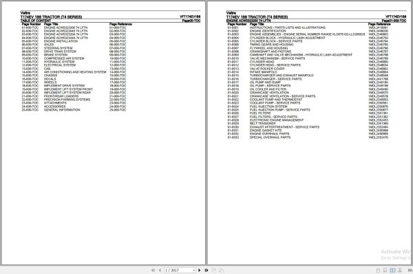 Valtra Tractor T4 Series T174EV 1B8 Parts Catalog VFT174EV1B8 1