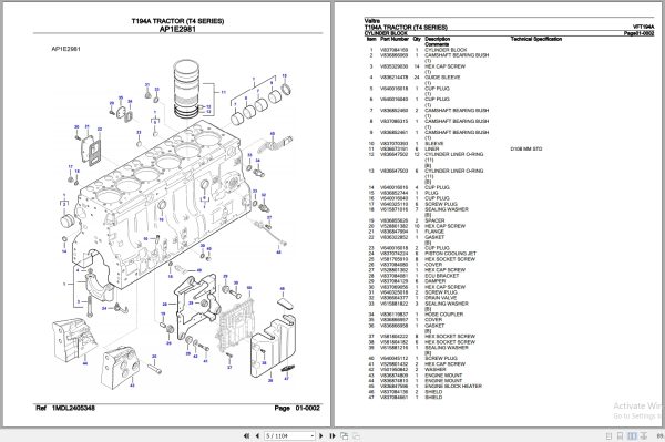 Valtra Tractor T4 Series T194A Parts Catalog VFT194A 2