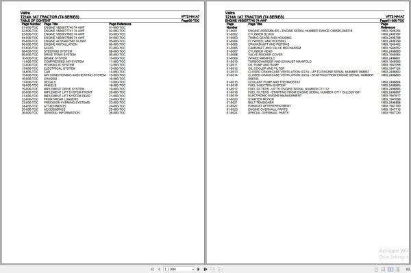 Valtra Tractor T4 Series T214A 1A7 Parts Catalog VFT214A1A7 1
