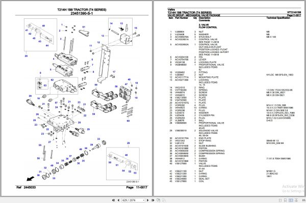 Valtra Tractor T4 Series T214H 1B8 Parts Catalog VFT214H1B8 3
