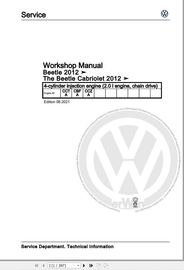 Volkswagen Beetle NBLNBC Workshop Manual 2012 1