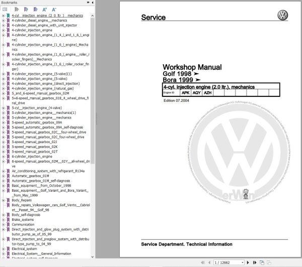 Volkswagen Bora Variant 1J 1J2 1J6 Workshop Manual 1999 2006 1
