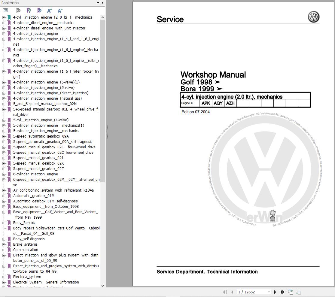 Volkswagen Bora Variant 1J 1J2 1J6 Workshop Manual 1999 2006 1