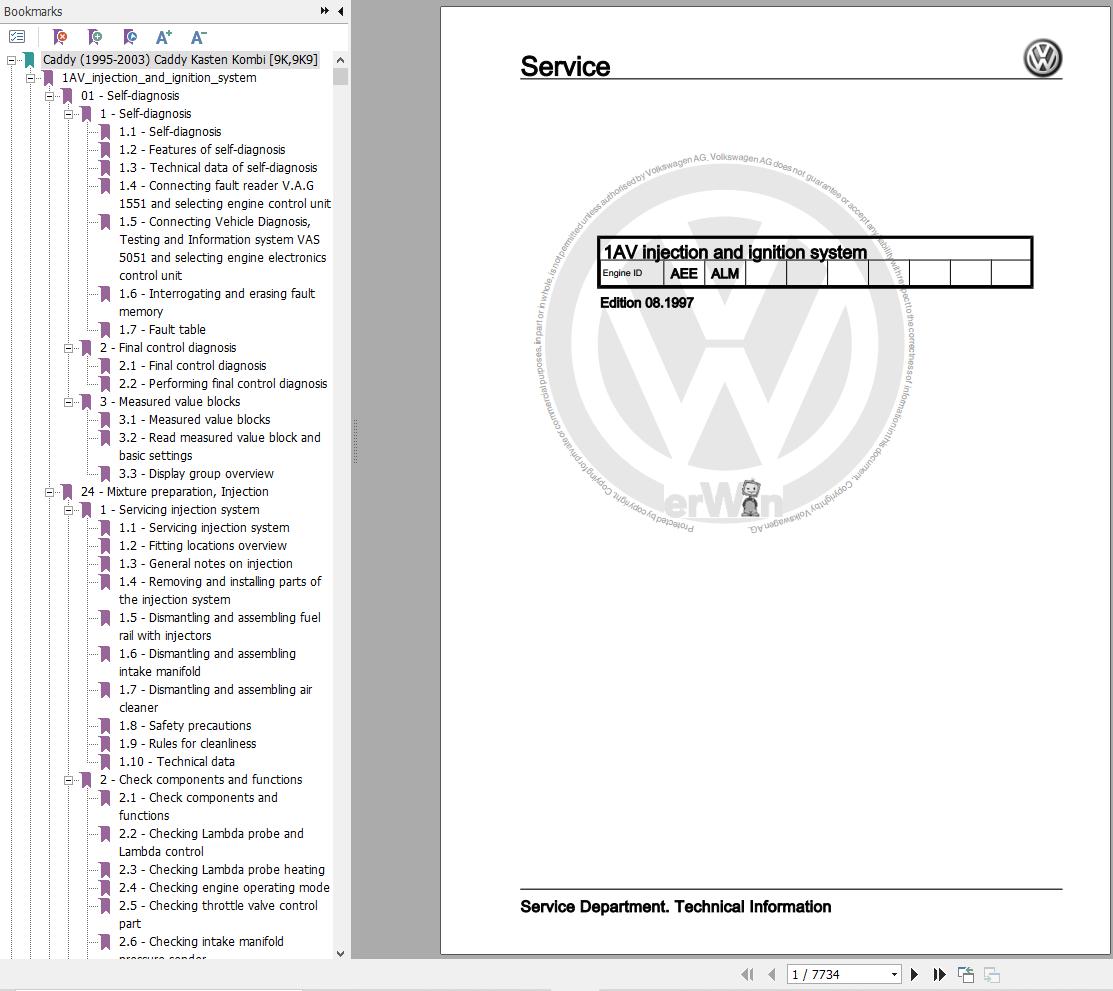 Volkswagen Caddy Kasten Kombi Pickup Workshop Manual 1
