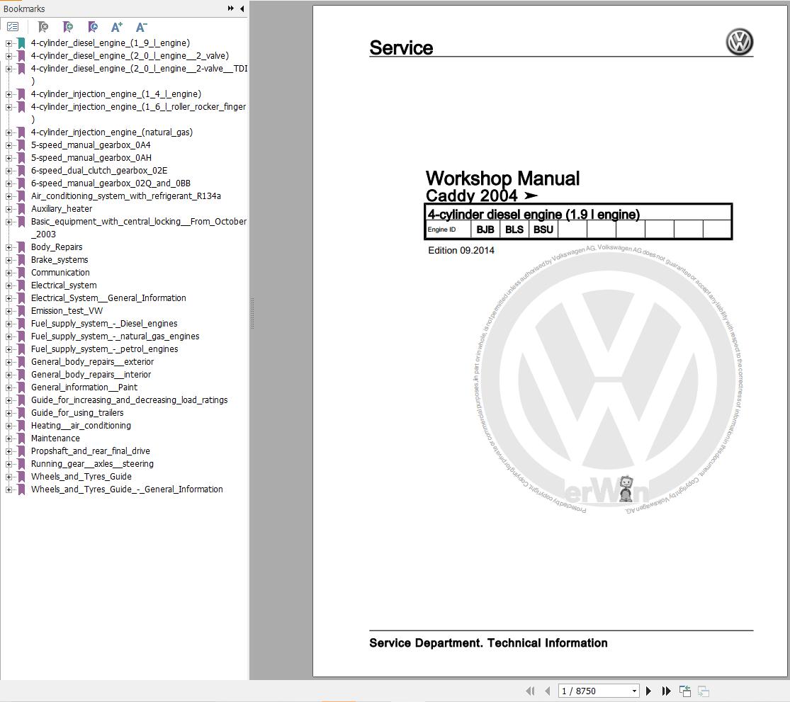 Volkswagen Caddy Kombi Workshop Manual 2004 2010 1