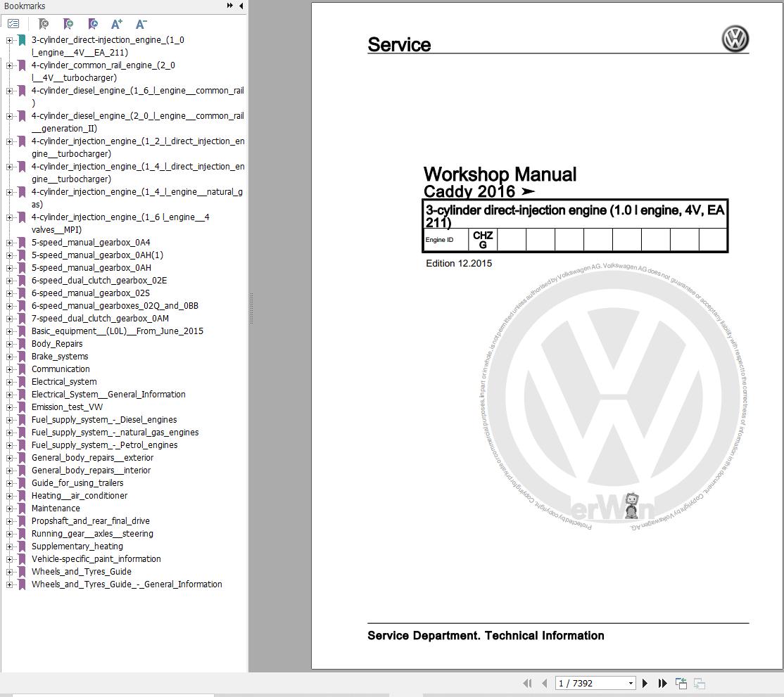 Volkswagen Caddy SA Workshop Manual 2016 2019 1
