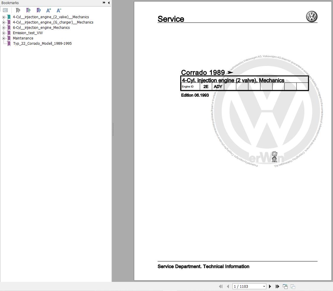 Volkswagen Corrado 50 509 Workshop Manual 1988 1995 1