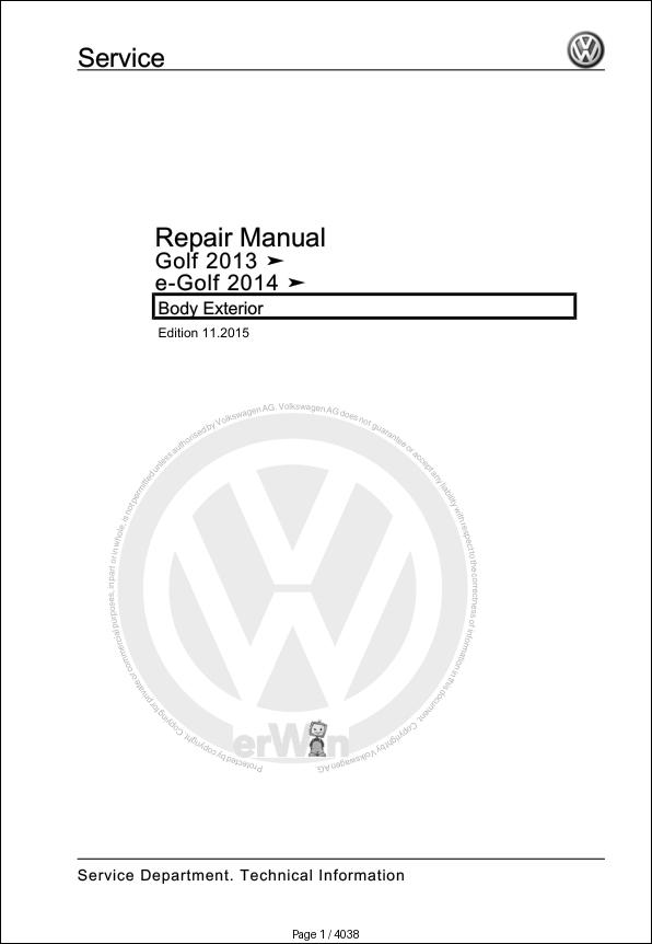 Volkswagen E Golf BE1 Workshop Manual 2014 2016 1