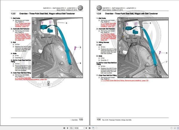 Volkswagen E Golf BE1 Workshop Manual 2014 2016 2