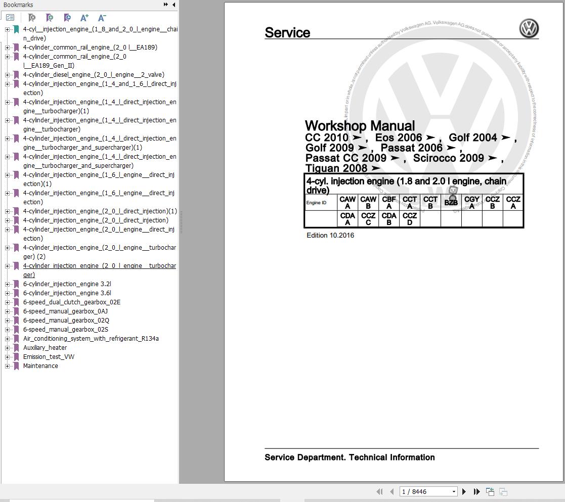 Volkswagen EOS 1F 1F4 1F7 1F8 Workshop Manual 2006 2016 1