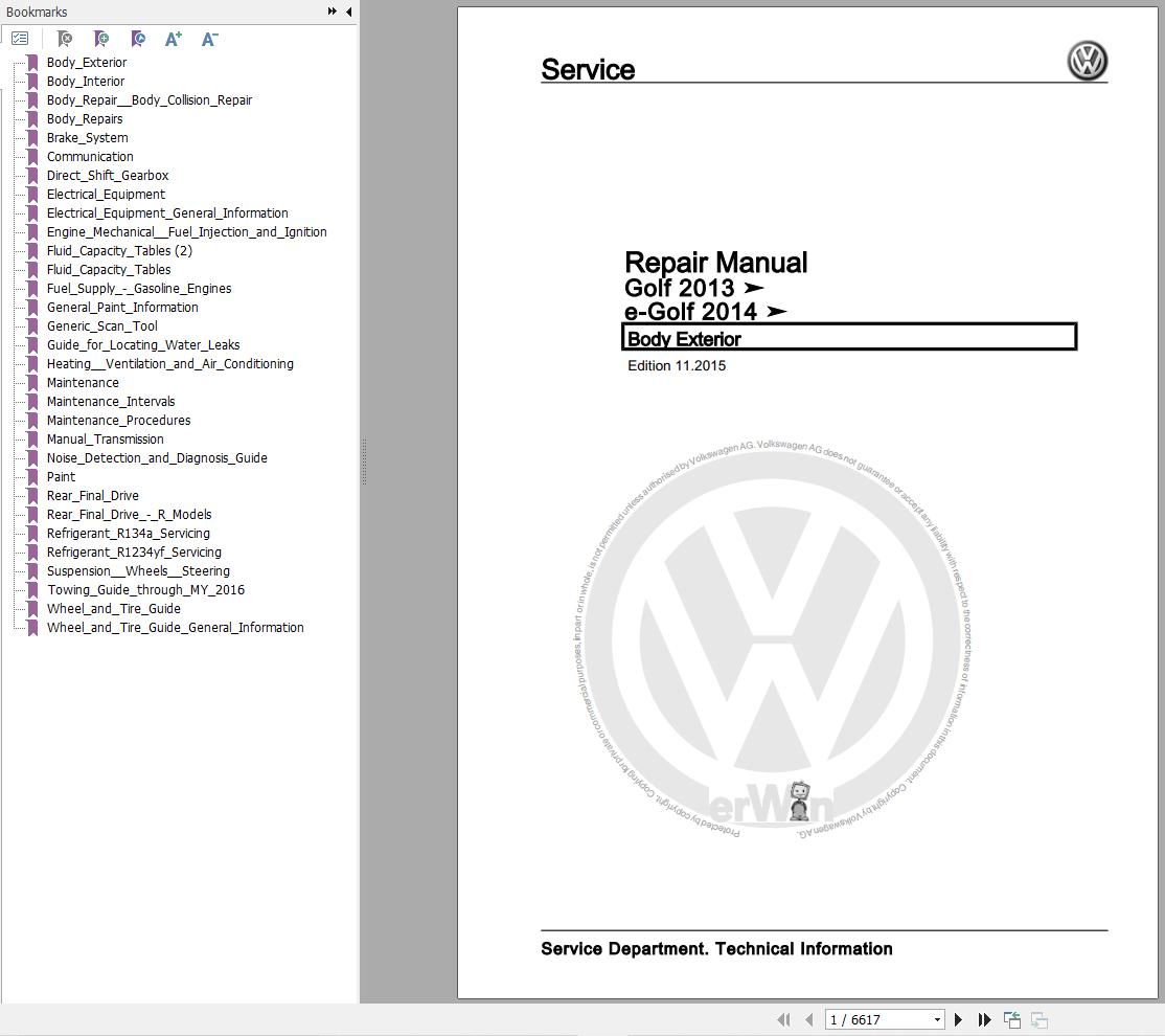 Volkswagen Golf 5G Workshop Manual 2013 2017 1