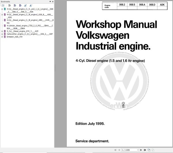 Volkswagen Industrial Engines 1.5 1.6 Workshop Manual 1