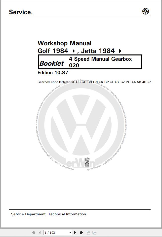 Volkswagen Jetta 16 to 168 Workshop Manual 1980 1988 1