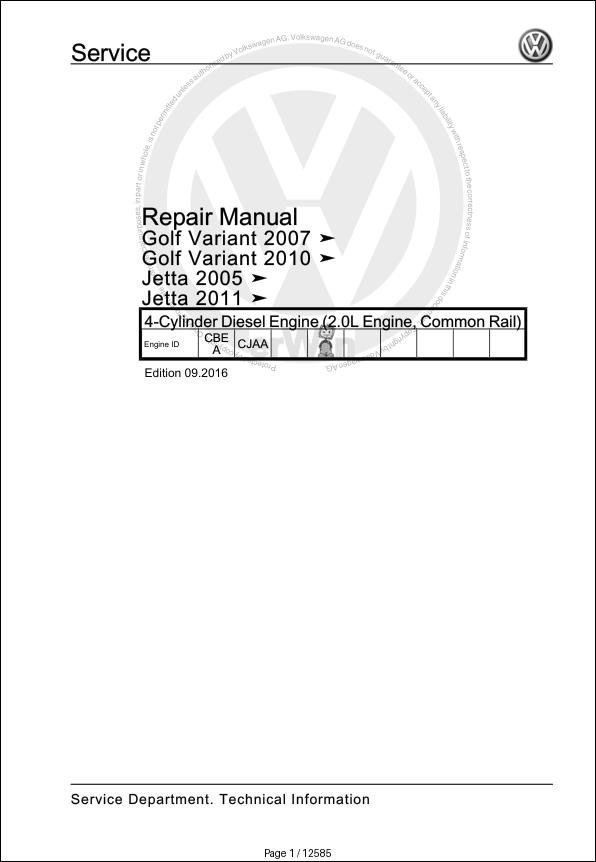 Volkswagen Jetta 1K2 Workshop Manual 2005 2010 1