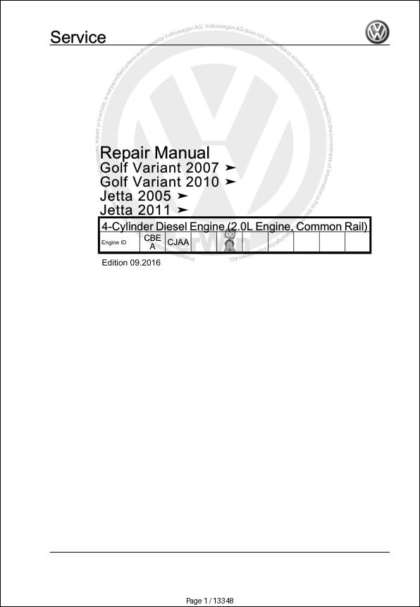 Volkswagen Jetta Sedan Hybrid GLI Workshop Manual 2011 2017 1
