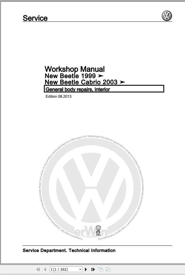 Volkswagen New Beetle Cabrio Workshop Manual 1998 2010 1