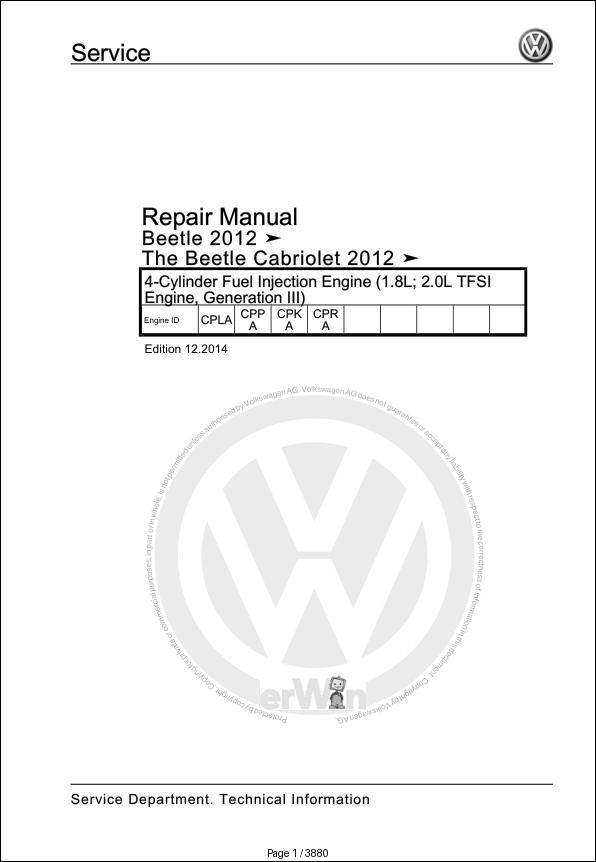 Volkswagen New Beetle Cabriolet 5C8 Workshop Manual 2012 2018 1
