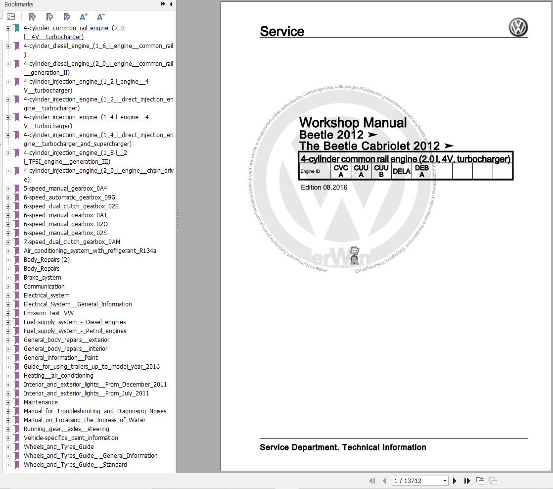 Volkswagen New Beetle NBL NBC Workshop Manual 2012 2018 1
