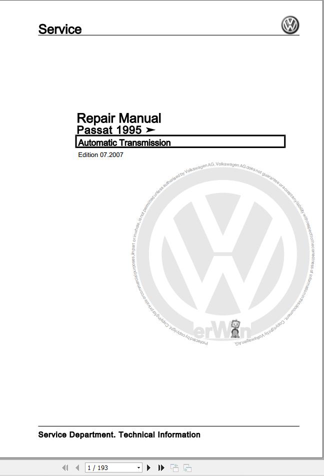 Volkswagen Passat 3A2 Workshop Manual 1995 1997 1