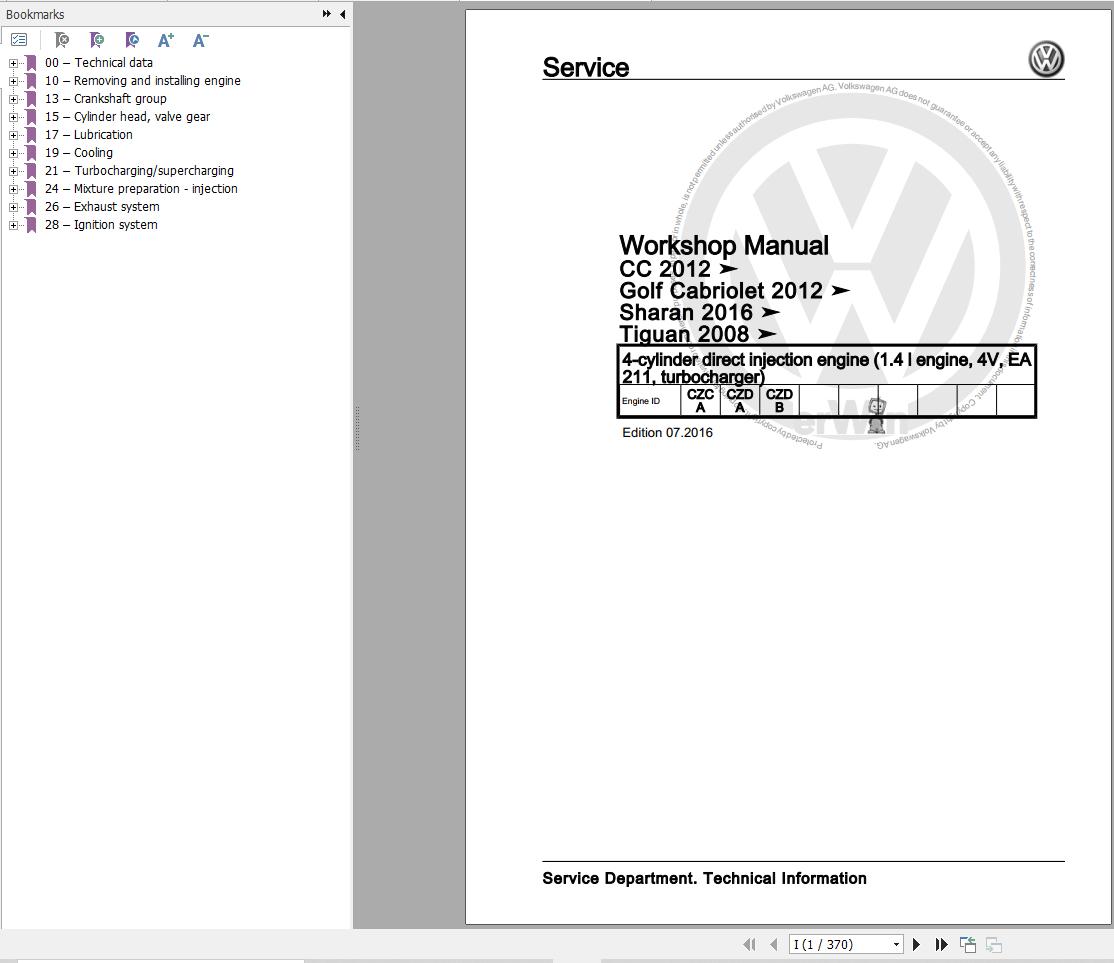 Volkswagen Passat CC 357 358 Workshop Manual 2008 2016 1