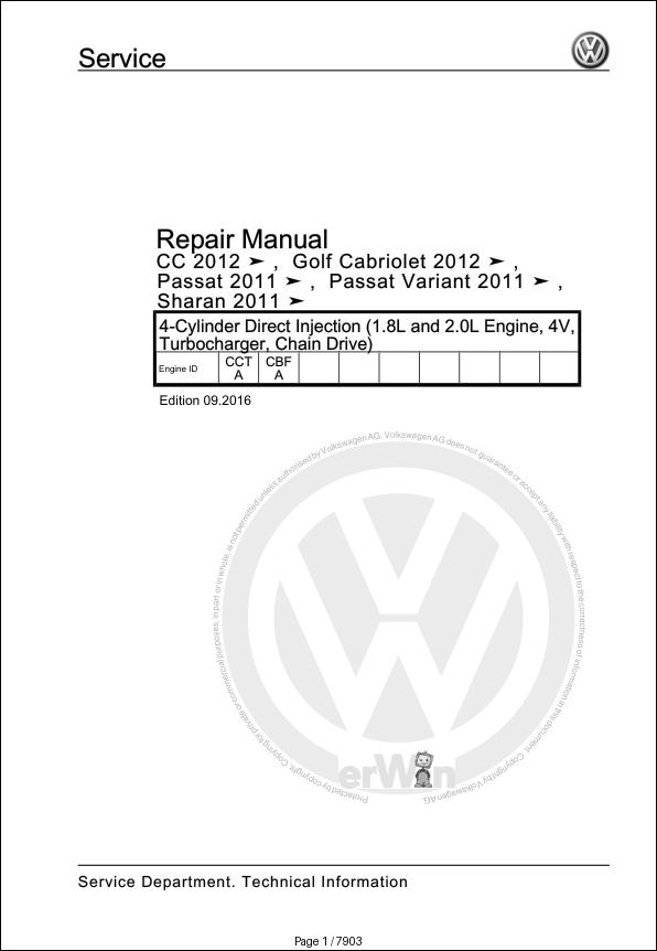 Volkswagen Passat CC 358 Workshop Manual 2008 2017 1
