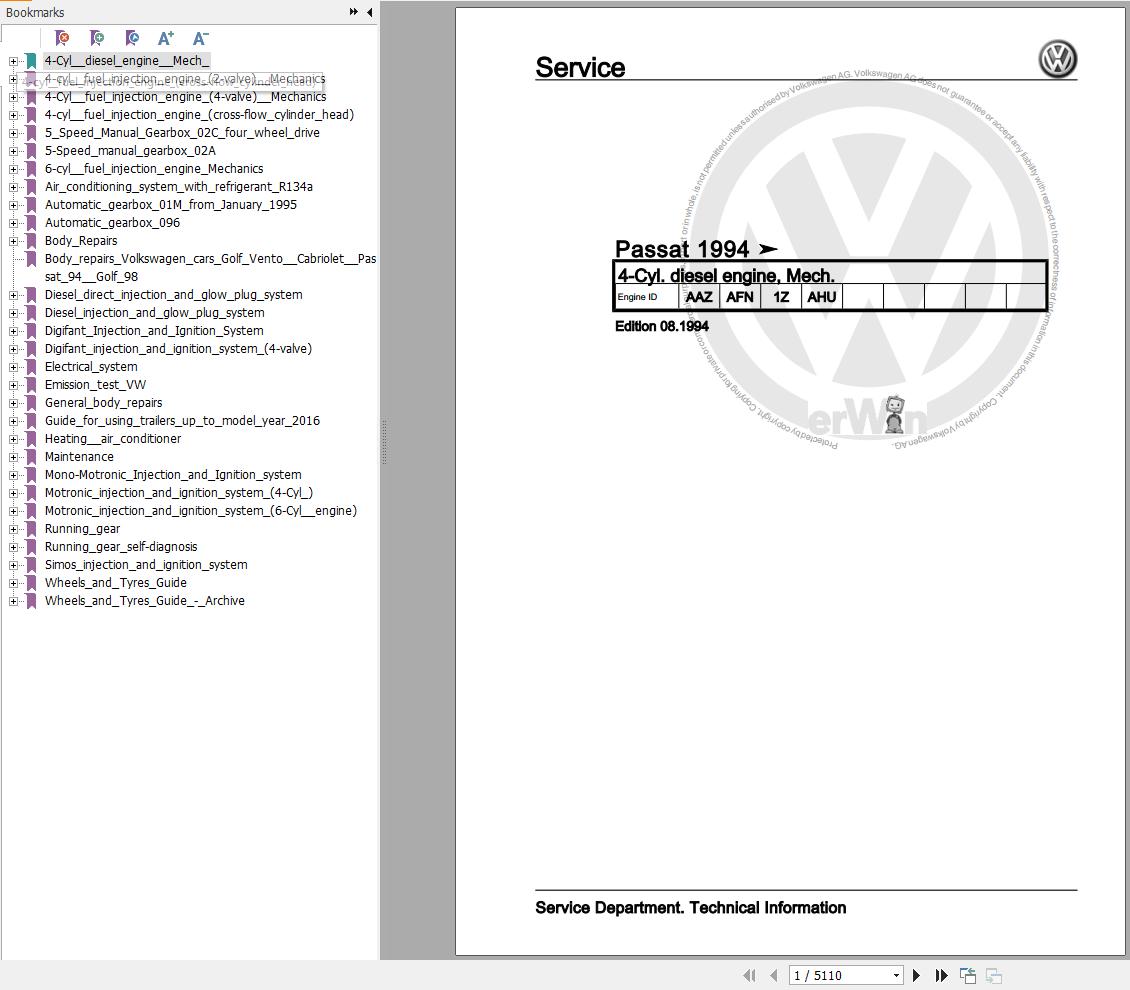Volkswagen Passat Variant 3A 3A2 3A5 Workshop Manual 1994 1997 1
