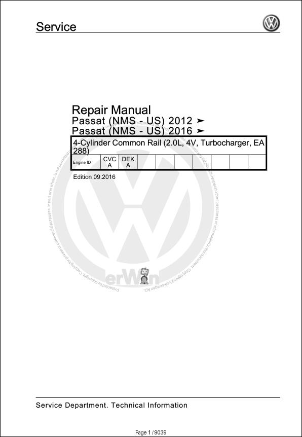 Volkswagen Passat Workshop Manual 2012 2017 1
