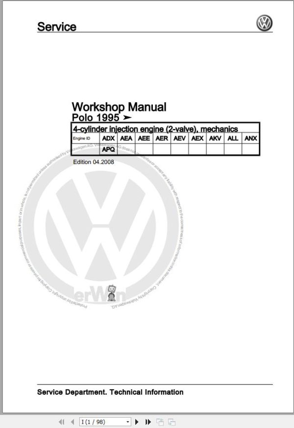 Volkswagen Polo 6N 6N1 6N2 6V 6V2 6V5 Workshop Manual 1995 2002 1