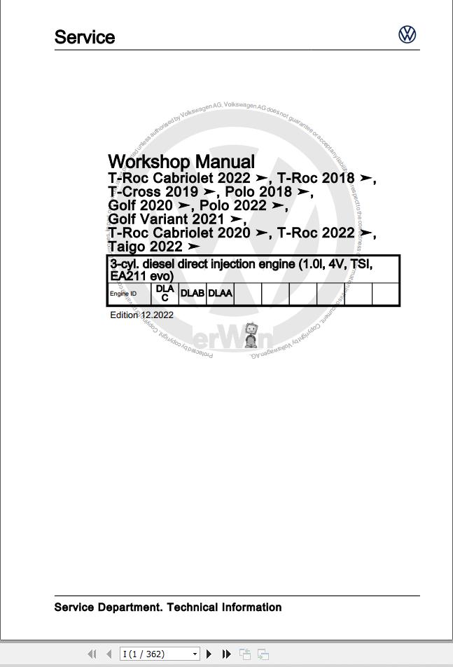 Volkswagen Polo AW1 BZ2 BZ1 Workshop Manual 2018 2021 1