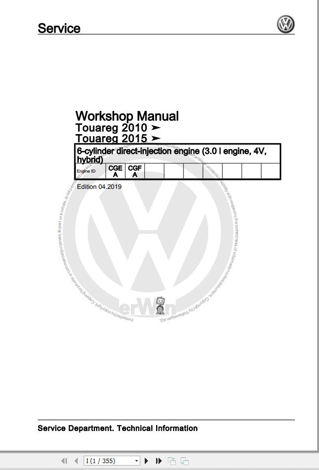 Volkswagen Touareg 7L 7L6 7LA 7P 7P5 7P6 Workshop Manual 2003 2017 1