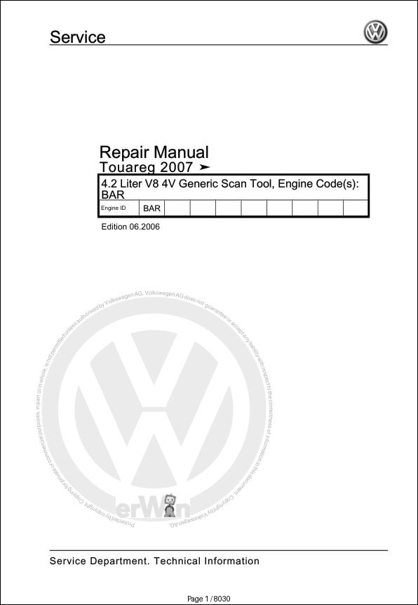 Volkswagen Touareg 7L6 Workshop Manual 2005 2011 4