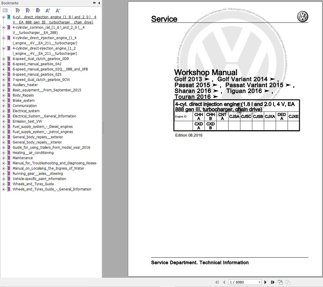 Volkswagen Touran 5T1 Workshop Manual 2015 2019 1