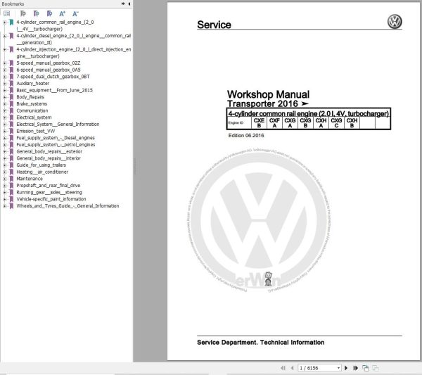 Volkswagen Transporter SF SG Workshop Manual 2016 2020 1