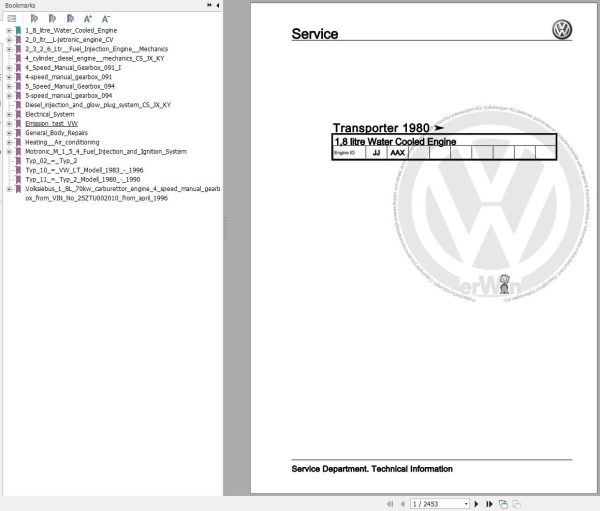 Volkswagen Transporter Typ 2 21 22 23 24 27 Workshop Manual 1967 1979 1
