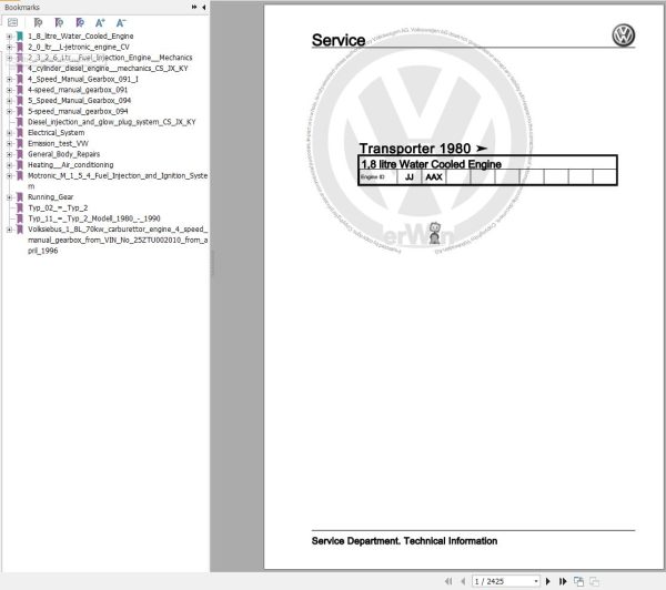 Volkswagen Transporter Typ 2 24 25 Workshop Manual 1979 1992 1