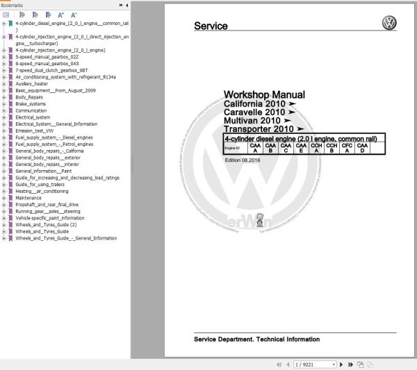 Volkswagen Transporter Workshop Manual 2009 2016 1