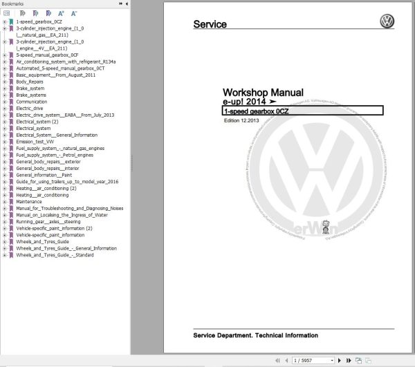Volkswagen Up eUp 12 121 BL1 Workshop Manual 2012 2020 1