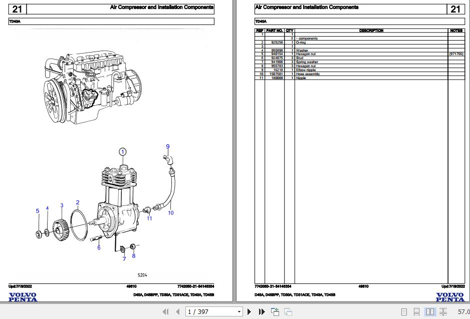 Volvo Penta Industrial Engine D45A to TD45B Parts Catalog 1