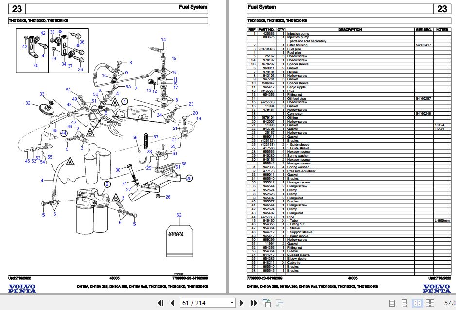 Volvo Penta Industrial Engine DH10A to THD102KKB Parts Catalog