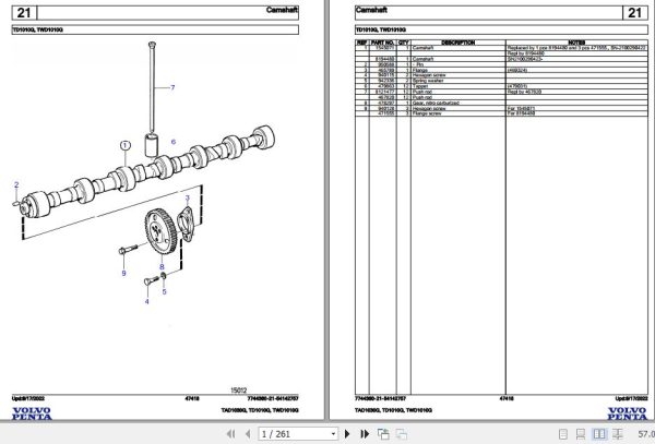 Volvo Penta Industrial Engine TAD1030G to TWD1010G Parts Catalog 1