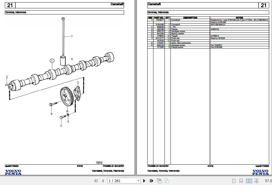 Volvo Penta Industrial Engine TAD1030G to TWD1010G Parts Catalog 1