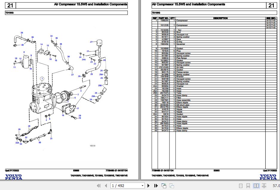 Volvo Penta Industrial Engine TAD1030V to TWD1031VE Parts Catalog 1