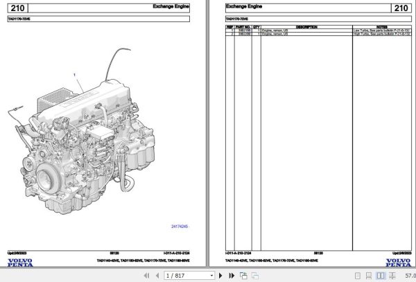 Volvo Penta Industrial Engine TAD1140 42VE to TAD1180 83VE Parts Catalog 1