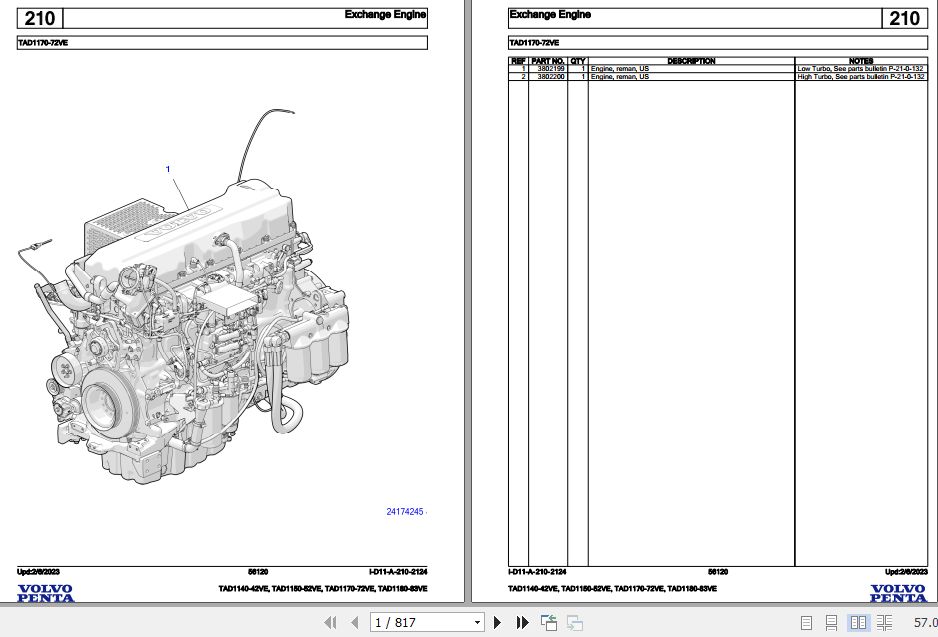 Volvo Penta Industrial Engine TAD1140 42VE to TAD1180 83VE Parts Catalog 1