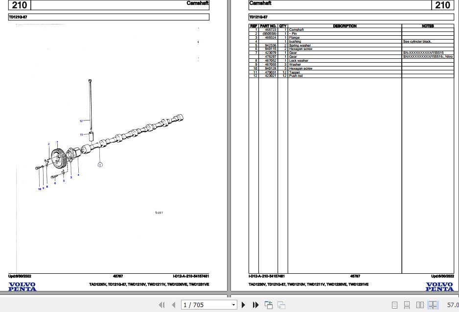 Volvo Penta Industrial Engine TAD1230V to TWD1231VE Parts Catalog 1