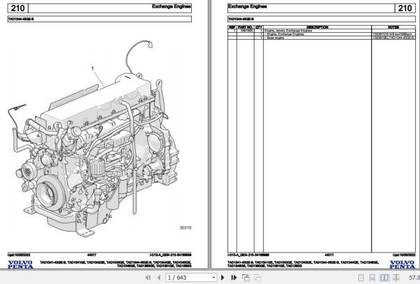 Volvo Penta Industrial Engine TAD1341 43GE B to TAD1352G Parts Catalog 1