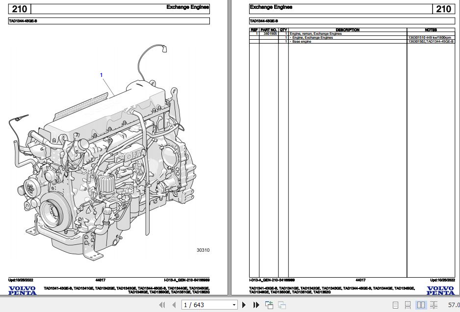 Volvo Penta Industrial Engine TAD1341 43GE B to TAD1352G Parts Catalog 1