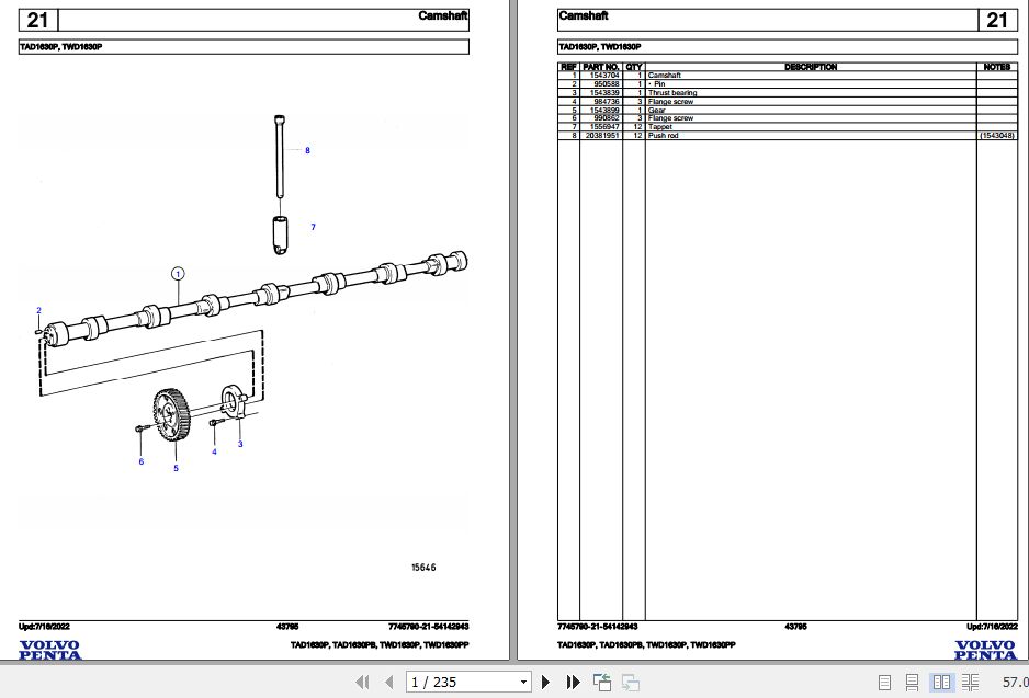 Volvo Penta Industrial Engine TAD1630P to TWD1630PP Parts Catalog 1